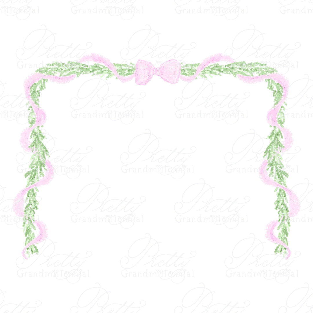 Fir swag clipart, garland ribbon clipart, pink christmas bows, clipart frame, grandmillennial border, swag ribbon, christmas ribbons - PrettyGrandmillennai