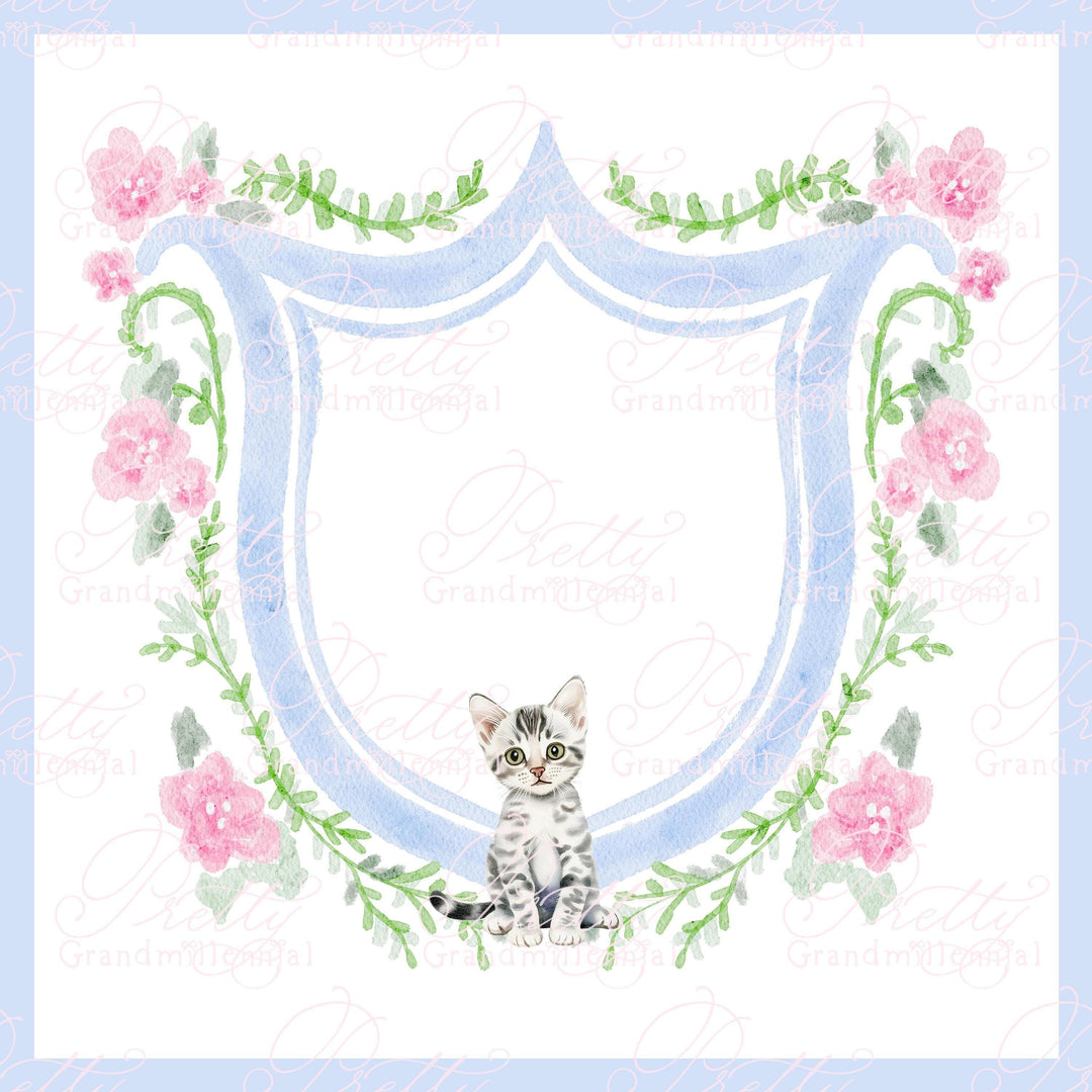 Watercolor crest kitty, cat crest floral crest, watercolor cat clipart, cute cat crest clipart, grandmilleninal - PrettyGrandmillennai