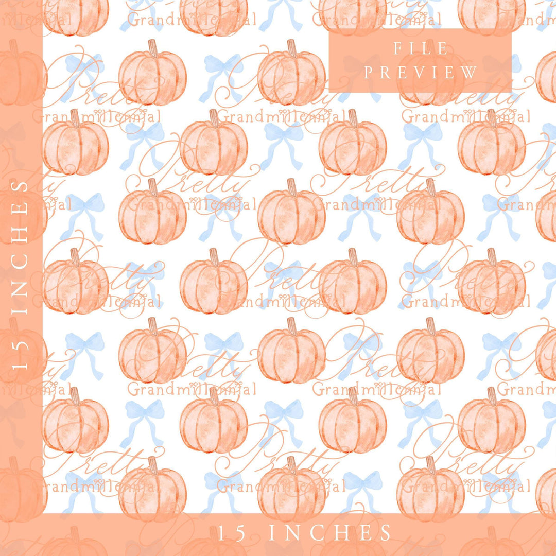 Grandmillennial pumpkin pattern, coquette fall print, preppy pumpkin print, pumpkin pattern, commercial use patterns, fall print - PrettyGrandmillennai