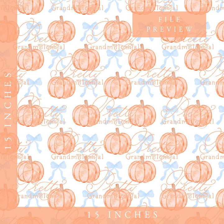 Grandmillennial pumpkin pattern, coquette fall print, preppy pumpkin print, pumpkin pattern, commercial use patterns, fall print - PrettyGrandmillennai