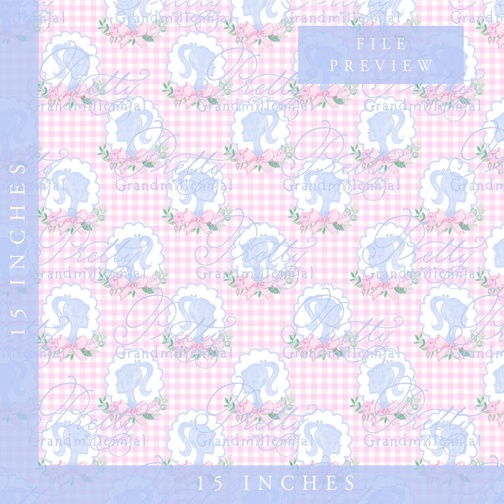 Barbi Doll pattern, seamless doll silhouette pattern, commercial use patterns, pattern shop, grandmillennial patterns - PrettyGrandmillennai