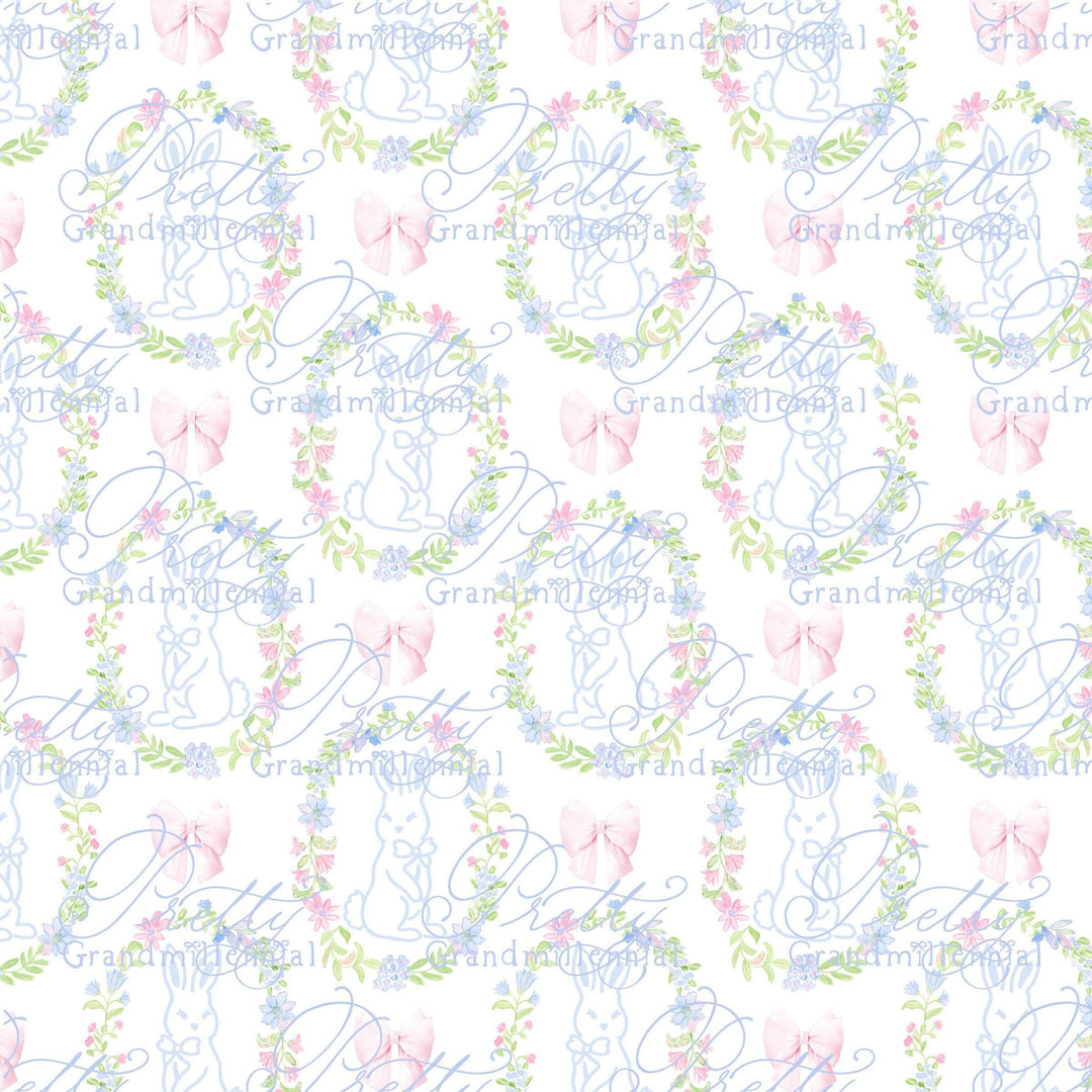 Watercolor easter bunny pattern, easter pattern, bunny seamless pattern, bow pattern, grandmillennial pattern, seamless pattern shop - PrettyGrandmillennai