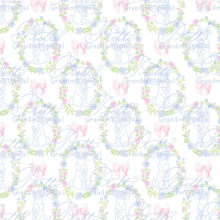 Watercolor easter bunny pattern, easter pattern, bunny seamless pattern, bow pattern, grandmillennial pattern, seamless pattern shop - PrettyGrandmillennai