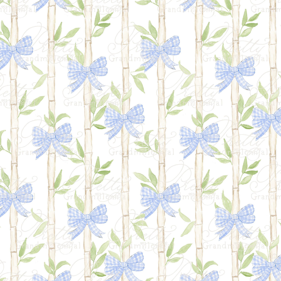 Watercolor bamboo pattern, gingham bow pattern, grandmillennial, patterns, seamless patterns, bamboo watercolor, watercolor patterns - PrettyGrandmillennai