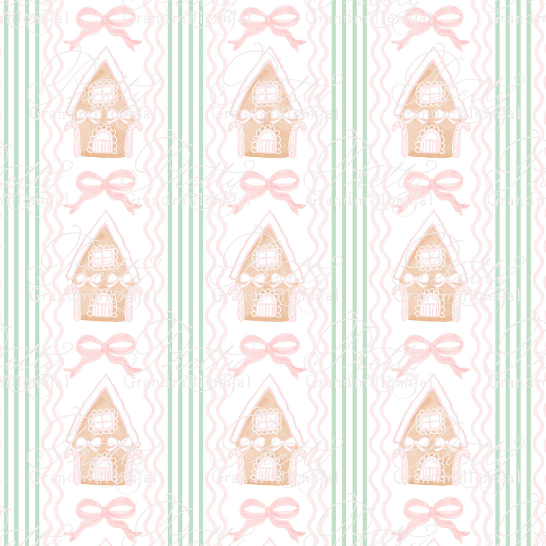 Gingerbread house pattern, Christmas patterns, Christmas seamless pattern, grandmillennial, commercial use clipart, seamless patterns - PrettyGrandmillennai