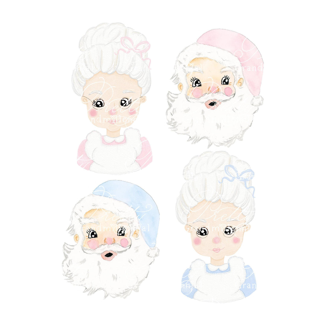 Pink Vintage Watercolor Mrs Claus Santa, watercolor Mrs santa, vintage santa, pink hat santa, pink vintage santa clipart, watercolor Santa - PrettyGrandmillennai