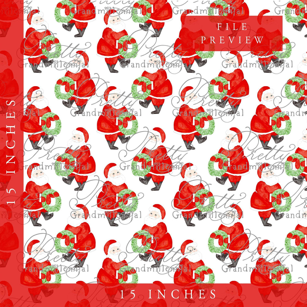 Red Vintage Watercolor Santa, Vintage santa watercolor, santa pattern, Christmas santa pattern, Red santa pattern, grandmillennial - PrettyGrandmillennai