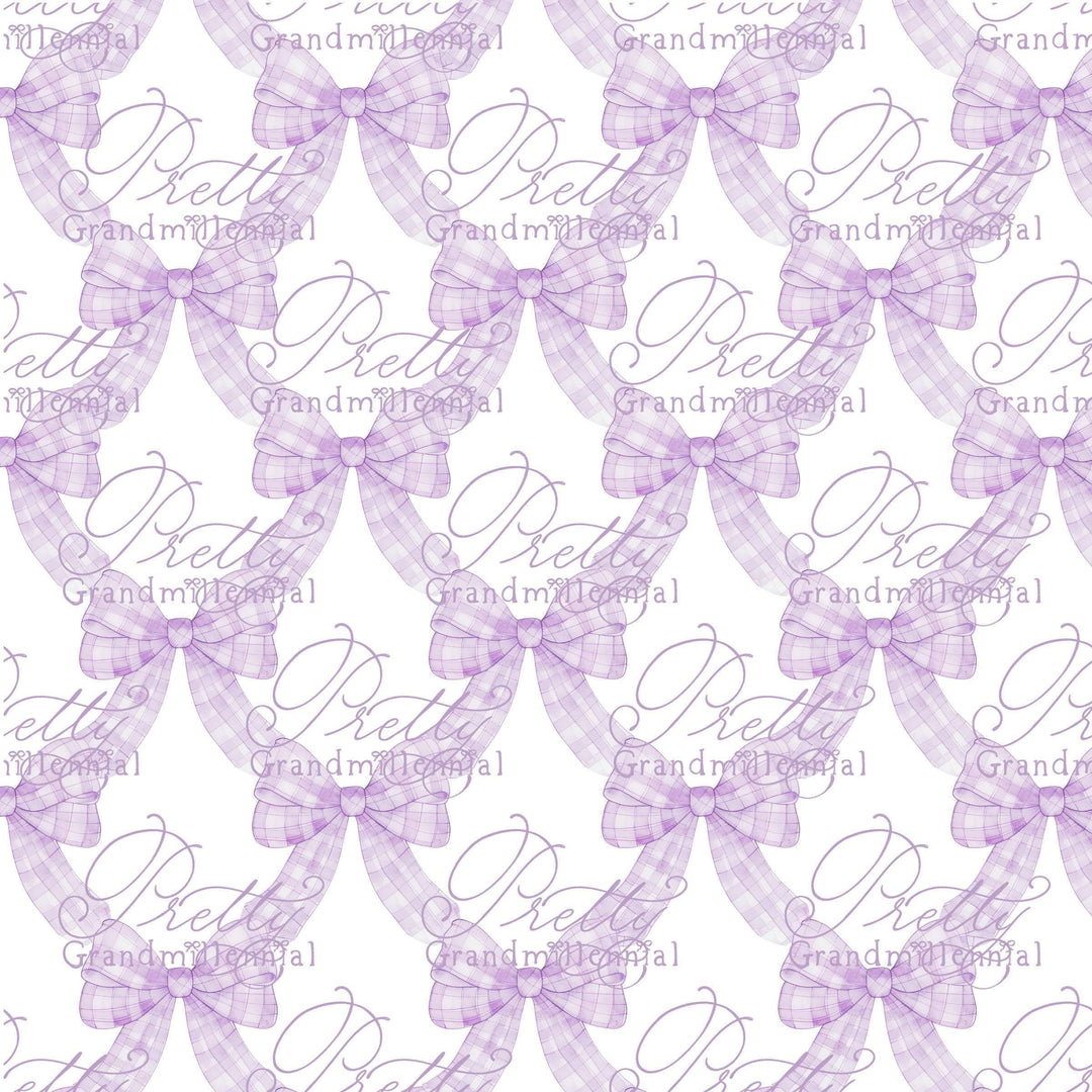 Watercolor bow ribbonerie, lavender gingham bow pattern, seamless bow pattern, gingham bow print, grandmillennial, preppy pattern - PrettyGrandmillennai