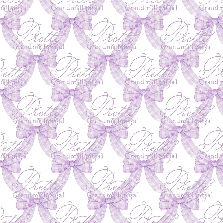 Watercolor bow ribbonerie, lavender gingham bow pattern, seamless bow pattern, gingham bow print, grandmillennial, preppy pattern - PrettyGrandmillennai