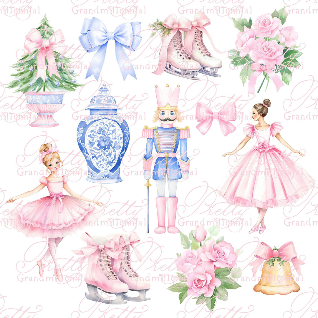 Nutcracker clipart, watercolor nutcracker clipart, christmas tree clipart, ballerina clipart, princess clipart, christmas presents clipart - PrettyGrandmillennai