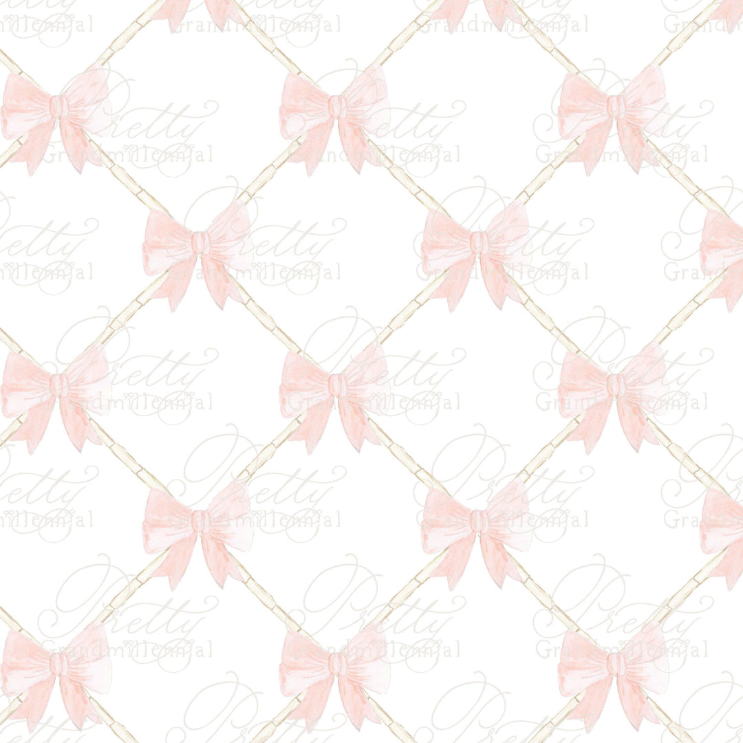 Watercolor bamboo pattern, gingham bow pattern, grandmillennial, patterns, seamless patterns, bamboo watercolor, watercolor patterns - PrettyGrandmillennai