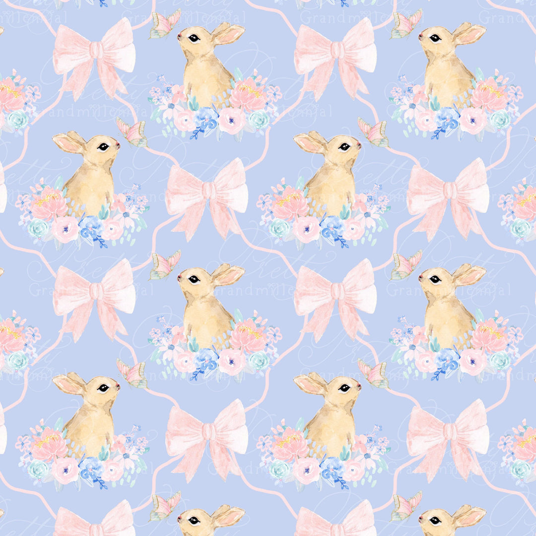 Watercolor easter bunny pattern, easter pattern, bunny seamless pattern, bow pattern, grandmillennial pattern, seamless pattern shop - PrettyGrandmillennai