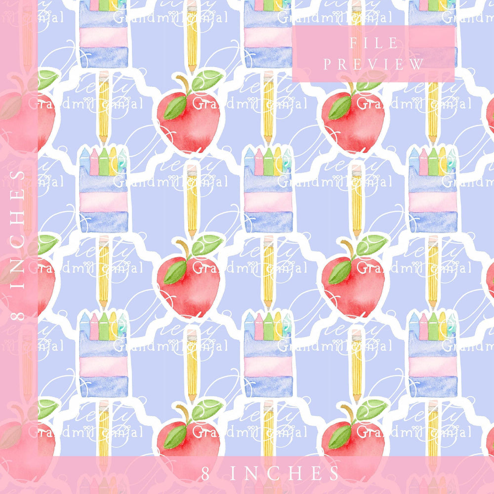 Grandmillennial Back to school pattern, apple print, watercolor school pattern, red apple print, school pattern, back to school pattern - PrettyGrandmillennai