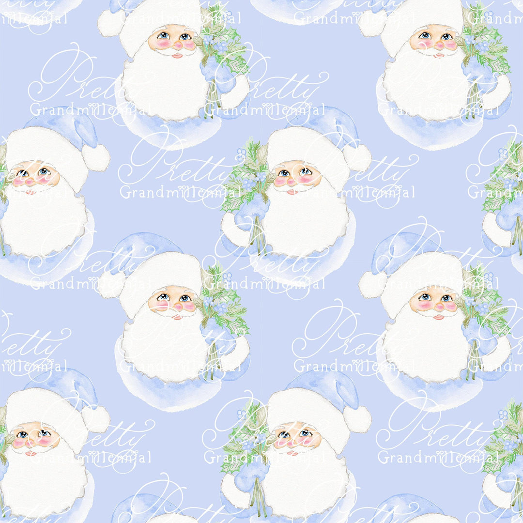 Grandmillennial Santa Pattern, blue hat Santa, santa print, cute santa clipart, vintage santa clipart, pink hat santa print, commercial use - PrettyGrandmillennai