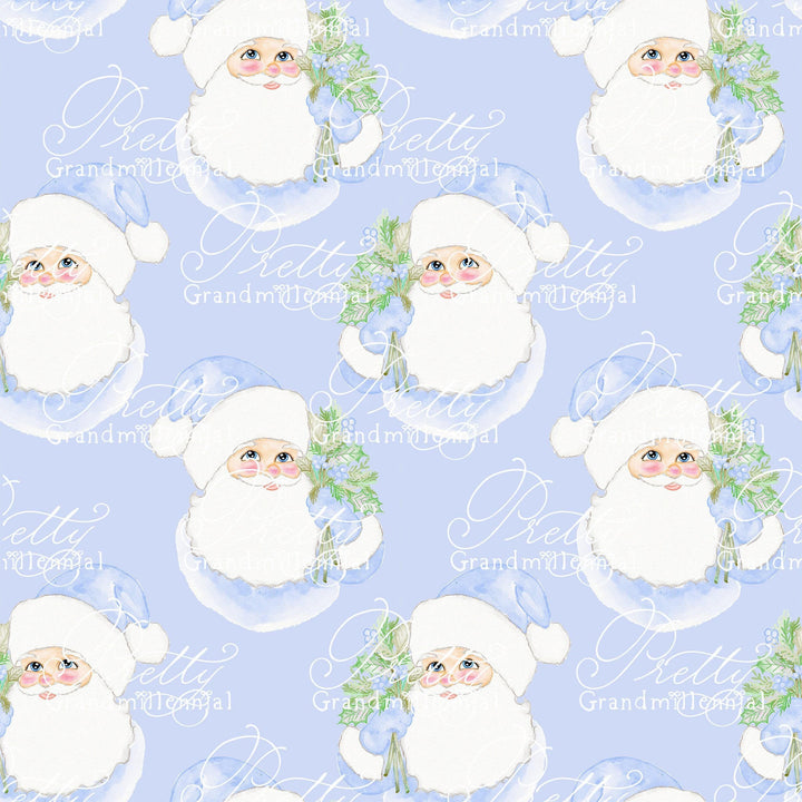 Grandmillennial Santa Pattern, blue hat Santa, santa print, cute santa clipart, vintage santa clipart, pink hat santa print, commercial use - PrettyGrandmillennai