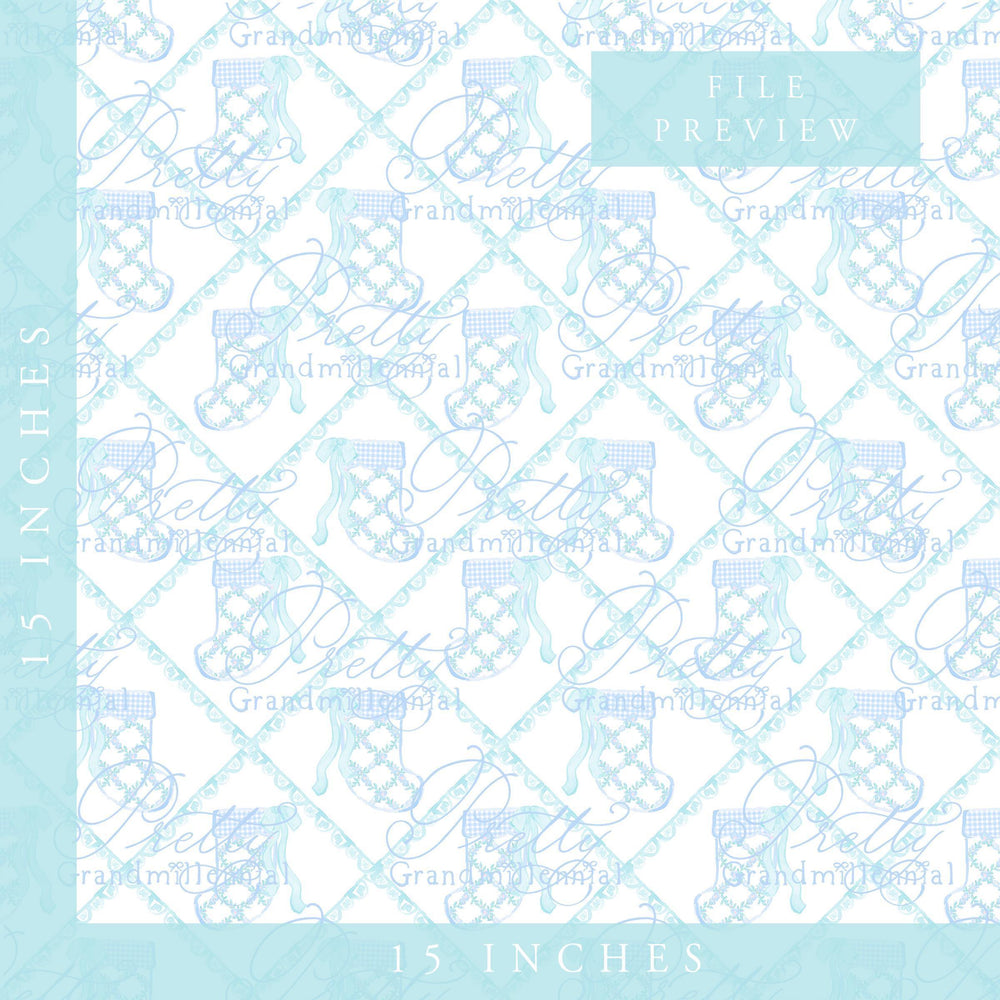 Grandmillennial Christmas stocking print, Preppy Christmas stocking pattern, stocking clipart, preppy stocking Christmas print - PrettyGrandmillennai