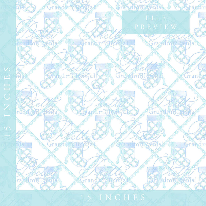 Grandmillennial Christmas stocking print, Preppy Christmas stocking pattern, stocking clipart, preppy stocking Christmas print - PrettyGrandmillennai