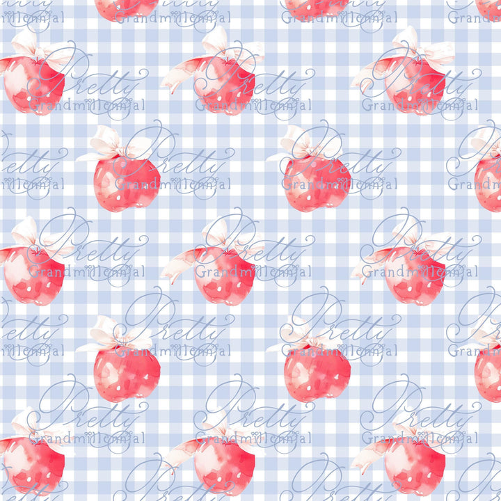 Grandmillennial Back to school pattern, gingham apple print, watercolor school pattern, red apple print, apples pattern, back to school - PrettyGrandmillennai