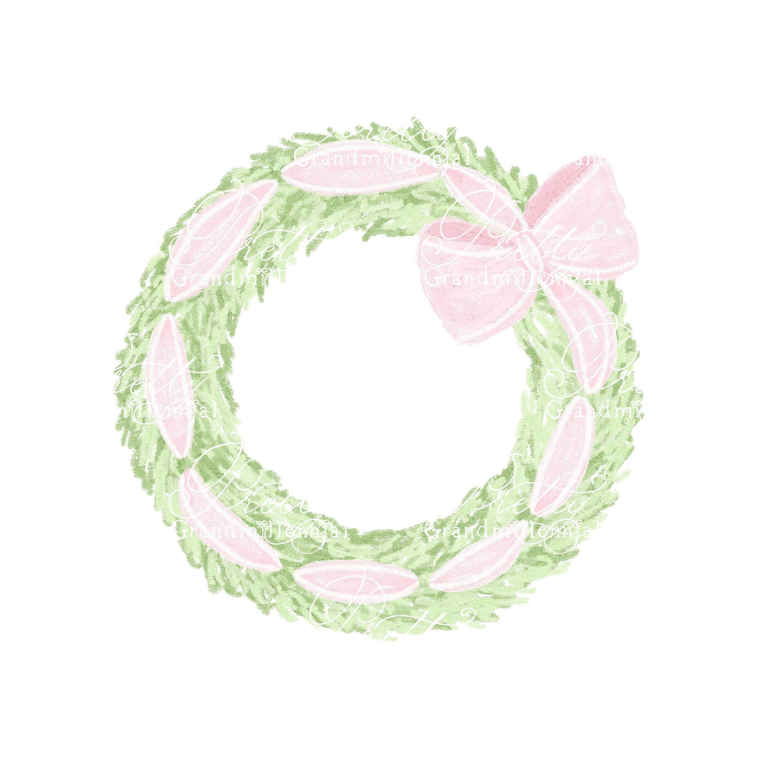 Christmas wreath, watercolor wreath, watercolor bow, bow wreath, commercial use, watercolor clipart Christmas, grandmillennial clipart - PrettyGrandmillennai