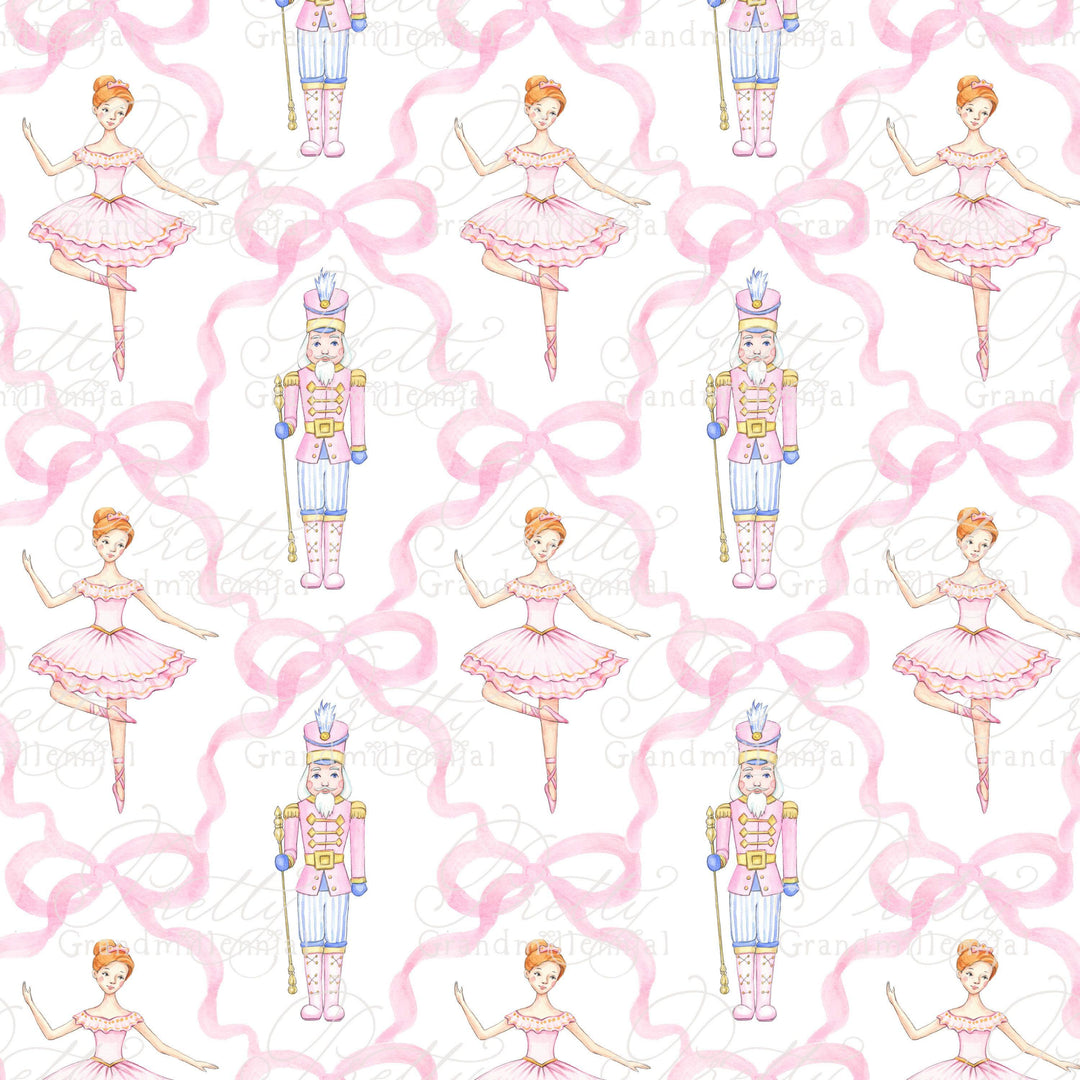Nutcracker pattern, christmas pattern, nutcracker ballerina pattern, nutcracker christmas pattern, bows pattern, grandmillennial pattern - PrettyGrandmillennai