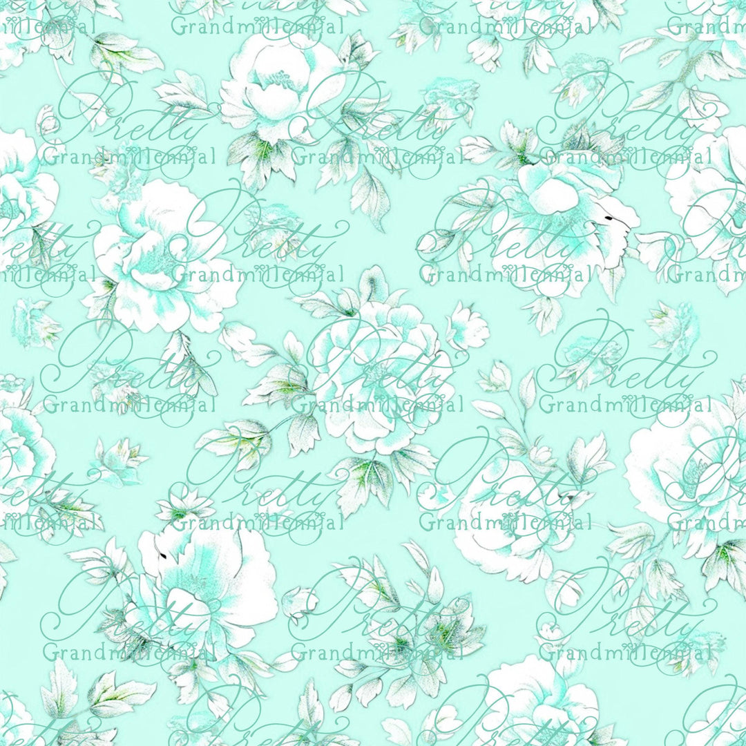 Preppy Mint floral chinoiserie pattern, seamless chinoiserie print pattern, digital print, commercial use patterns, grandmillennial patterns - PrettyGrandmillennai