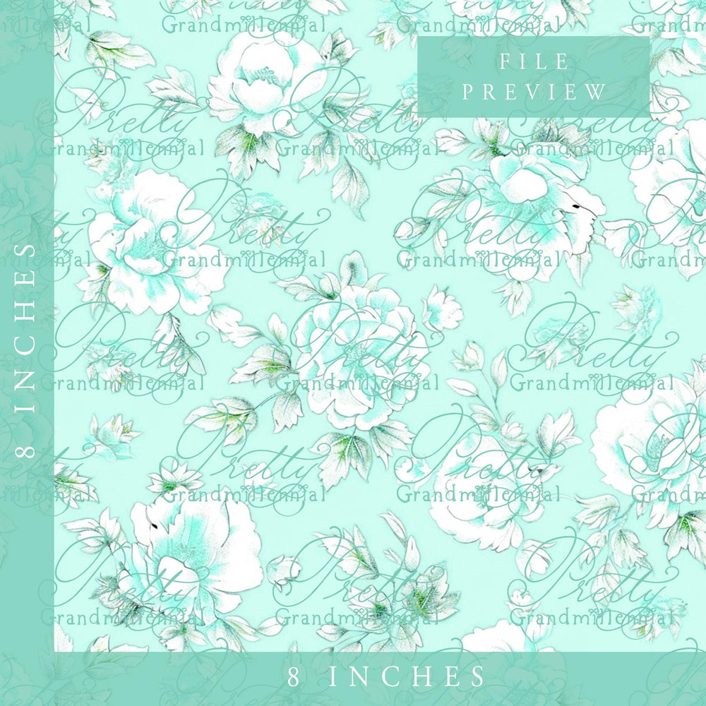 Preppy Mint floral chinoiserie pattern, seamless chinoiserie print pattern, digital print, commercial use patterns, grandmillennial patterns - PrettyGrandmillennai