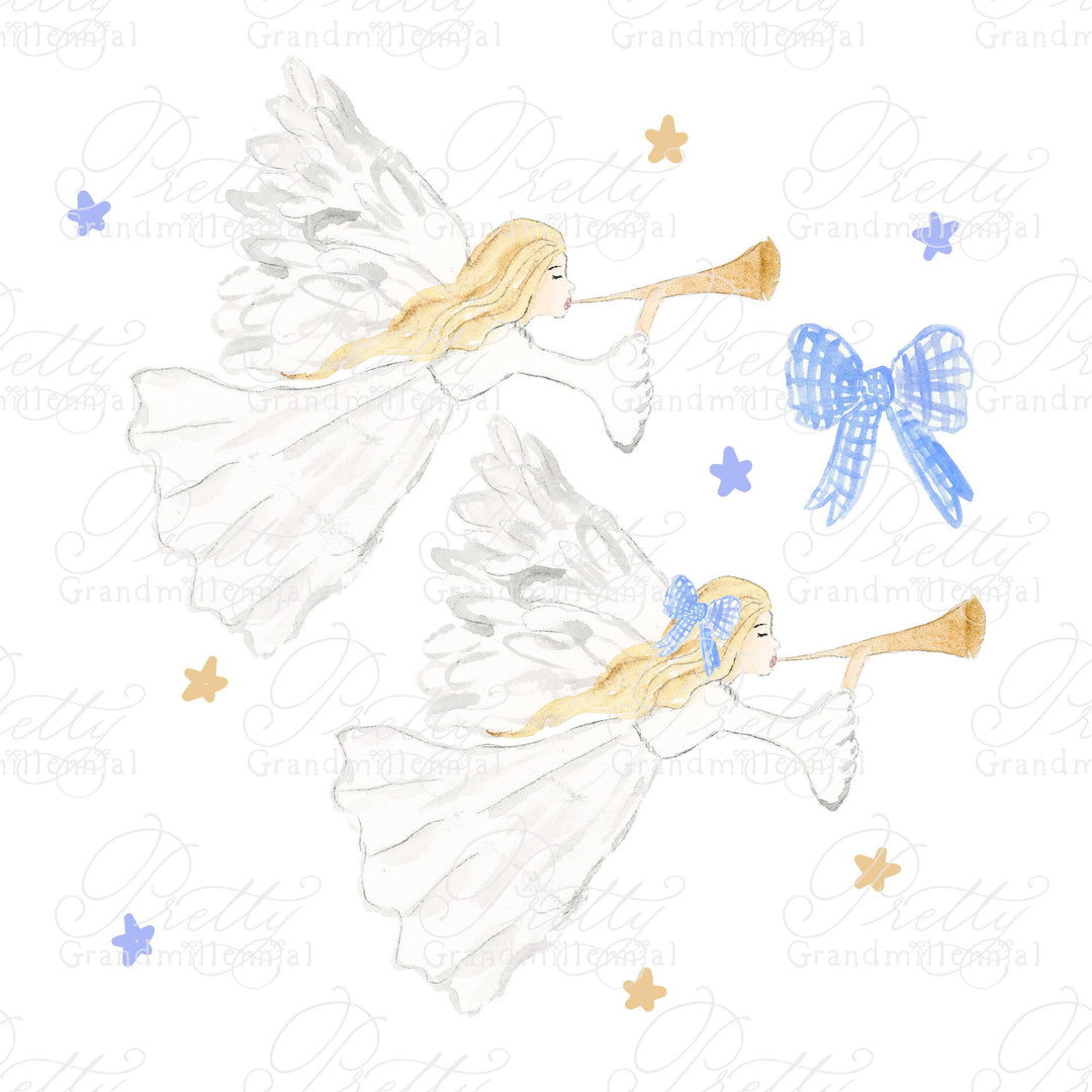 Watercolor Noel Christmas Angel Stars Clipart, watercolor noel angel, angel clipart, watercolor christmas noel, grandmillennial clipart - PrettyGrandmillennai