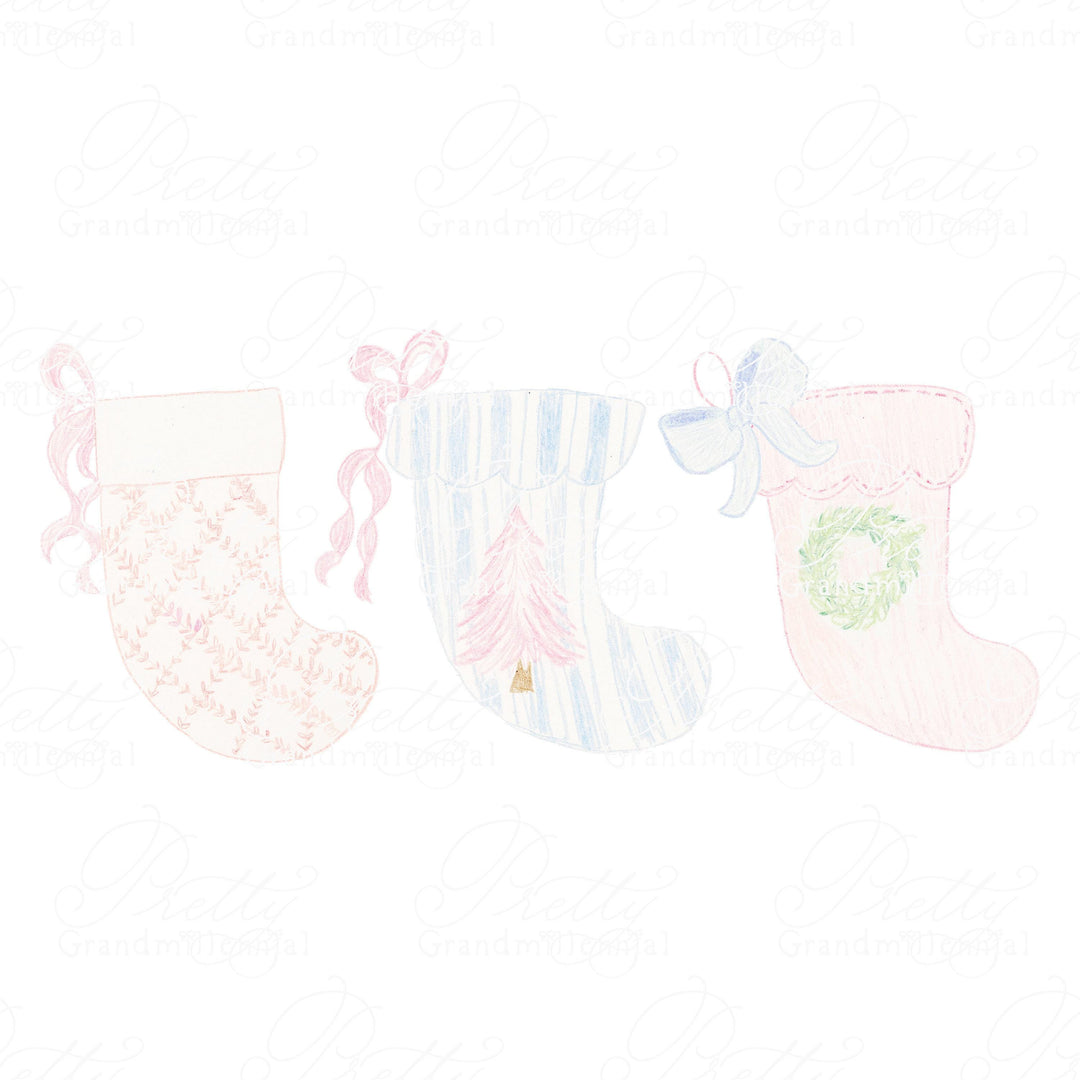 Christmas stockings clipart, christmas clipart, stockings colored pencil, christmas stockings, grandmillennial christmas stockings - PrettyGrandmillennai