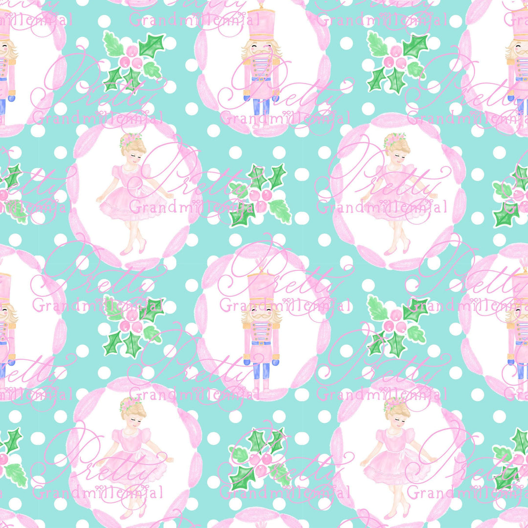 Nutcracker pattern, christmas pattern, nutcracker ballerina pattern, nutcracker christmas pattern, bows pattern, grandmillennial pattern - PrettyGrandmillennai