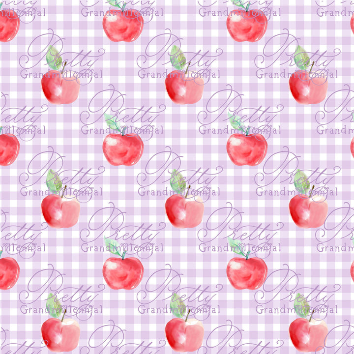 Grandmillennial Back to school pattern, gingham apple print, watercolor school pattern, red apple print, apples pattern, back to school - PrettyGrandmillennai