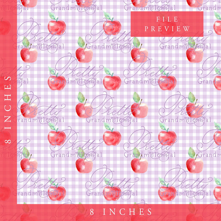 Grandmillennial Back to school pattern, gingham apple print, watercolor school pattern, red apple print, apples pattern, back to school - PrettyGrandmillennai