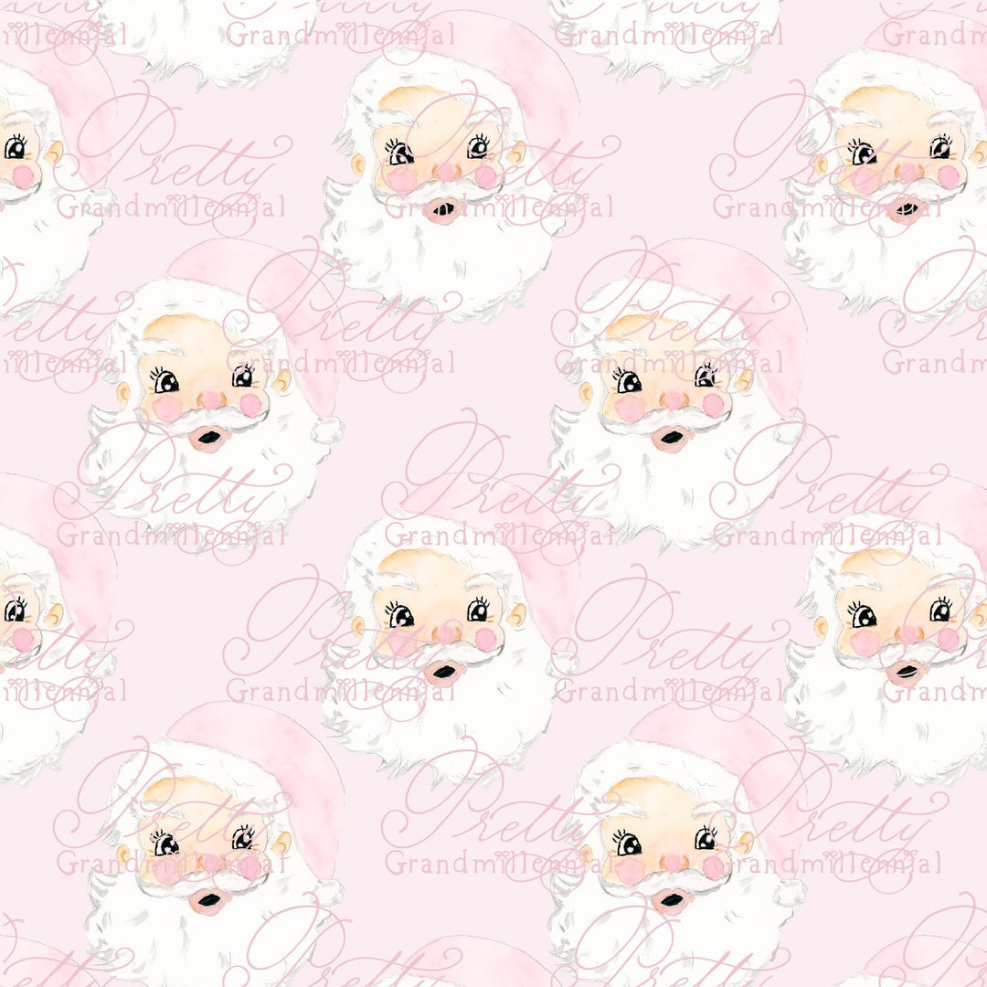 Pink Vintage Watercolor Santa, Vintage santa watercolor, santa pattern, Christmas santa pattern, pink santa pattern, grandmillennial - PrettyGrandmillennai