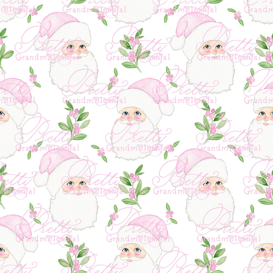 Grandmillennial Santa Pattern, pink hat Santa, santa print, cute santa clipart, vintage santa clipart, pink hat santa print, commercial use - PrettyGrandmillennai