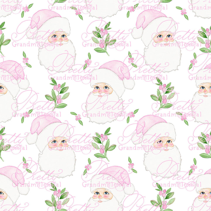 Grandmillennial Santa Pattern, pink hat Santa, santa print, cute santa clipart, vintage santa clipart, pink hat santa print, commercial use - PrettyGrandmillennai
