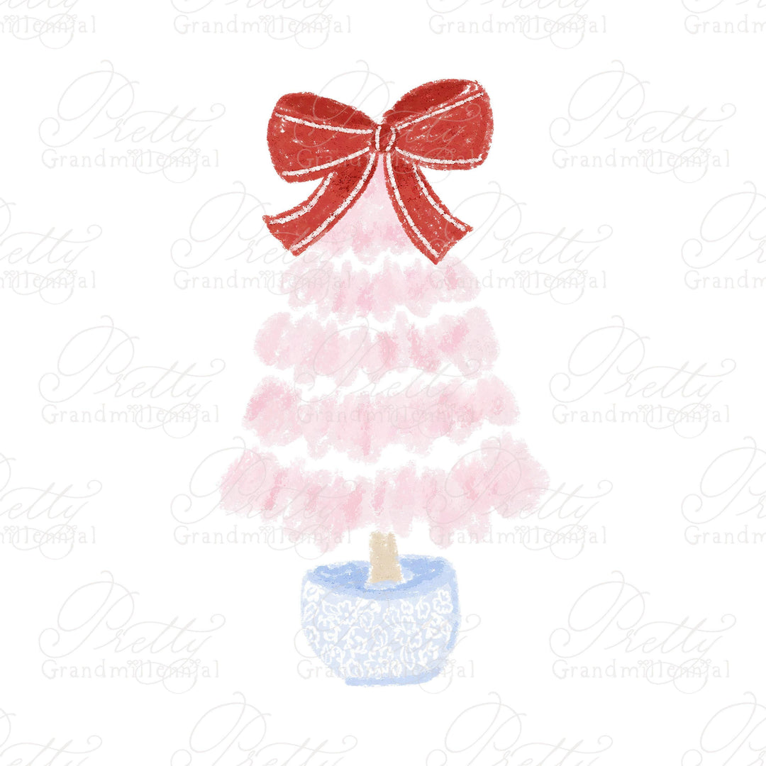Pink Christmas tree, Christmas tree clipart, oil pastel art, clipart Christmas, Bow clipart, Christmas bows, red bows, pink Christmas trees - PrettyGrandmillennai