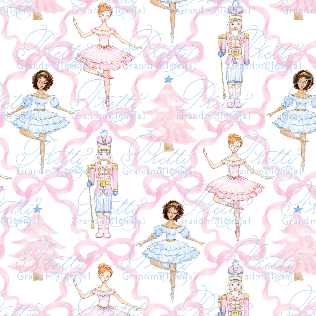 Nutcracker pattern, christmas pattern, nutcracker ballerina pattern, nutcracker christmas pattern, bows pattern, grandmillennial pattern - PrettyGrandmillennai