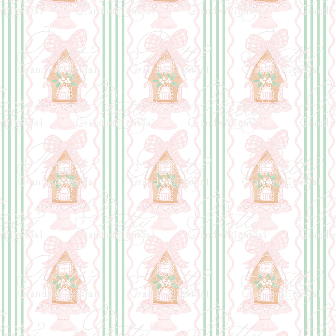 Cute Gingerbread House Seamless Pattern, Christmas patterns, Christmas pattern, grandmillennial, commercial use clipart, seamless patterns - PrettyGrandmillennai