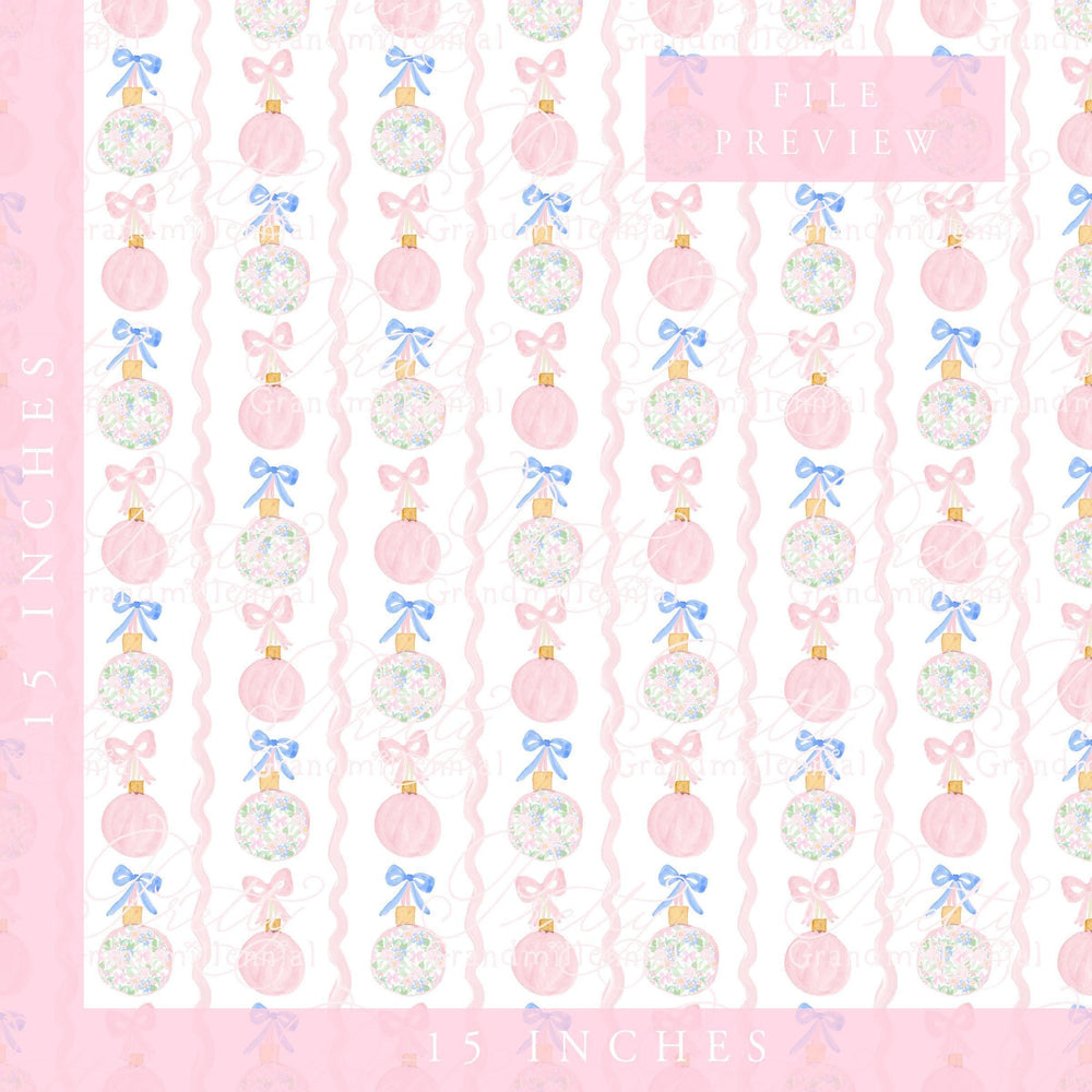 Grandmillennial Christmas bulbs print, Preppy Christmas ball pattern, Christmas balls clipart, preppy pink Christmas print - PrettyGrandmillennai