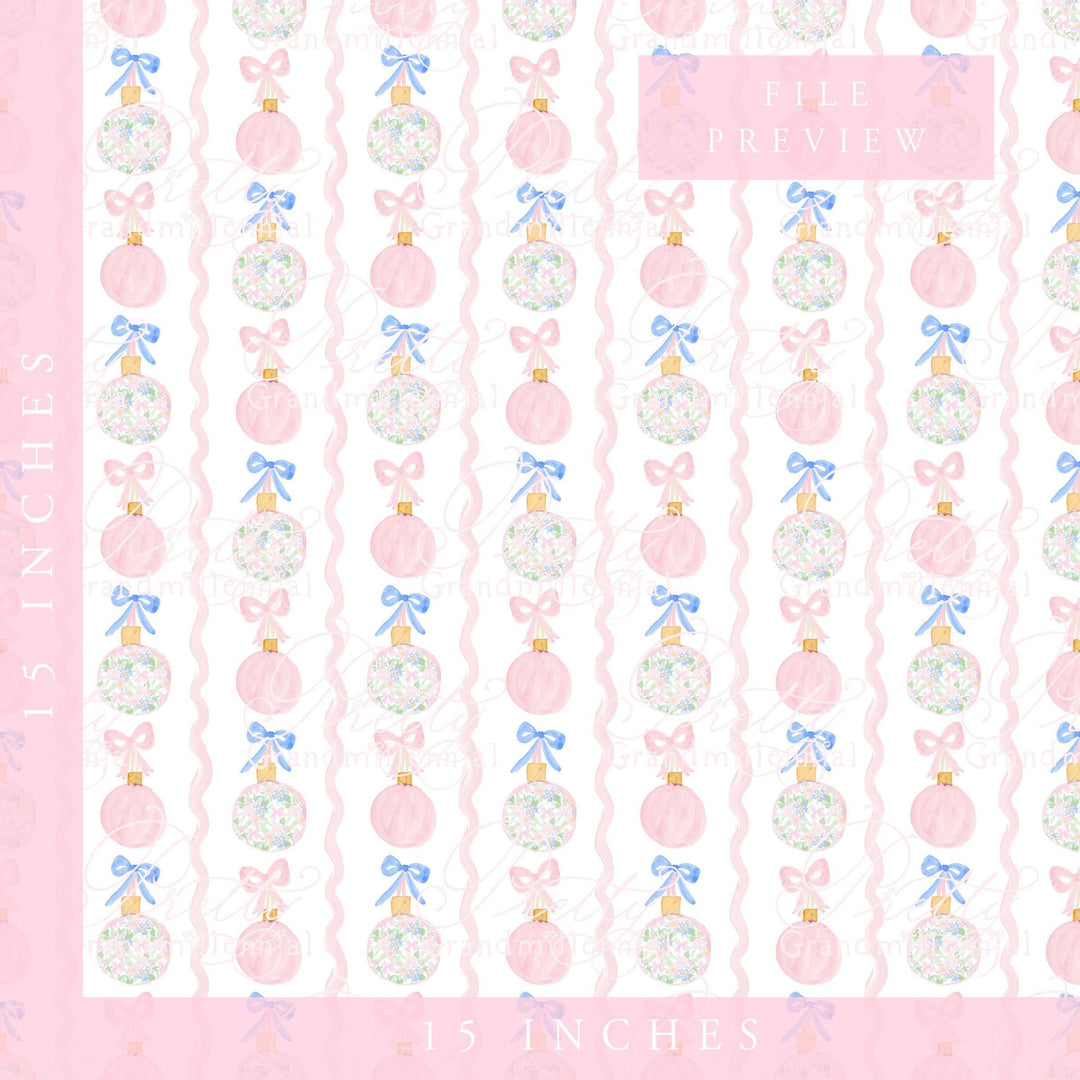 Grandmillennial Christmas bulbs print, Preppy Christmas ball pattern, Christmas balls clipart, preppy pink Christmas print - PrettyGrandmillennai