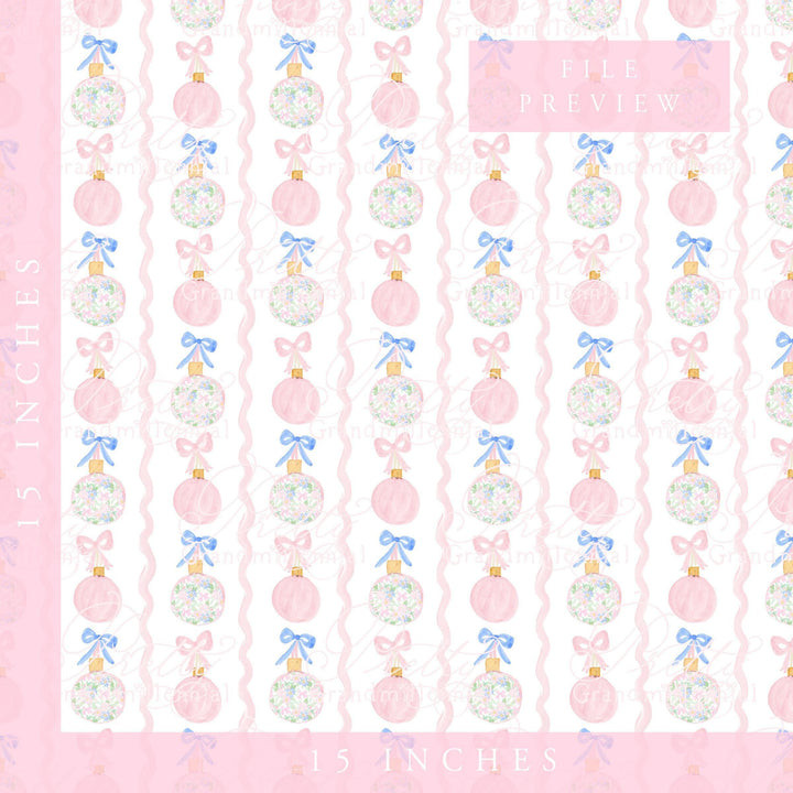 Grandmillennial Christmas bulbs print, Preppy Christmas ball pattern, Christmas balls clipart, preppy pink Christmas print - PrettyGrandmillennai