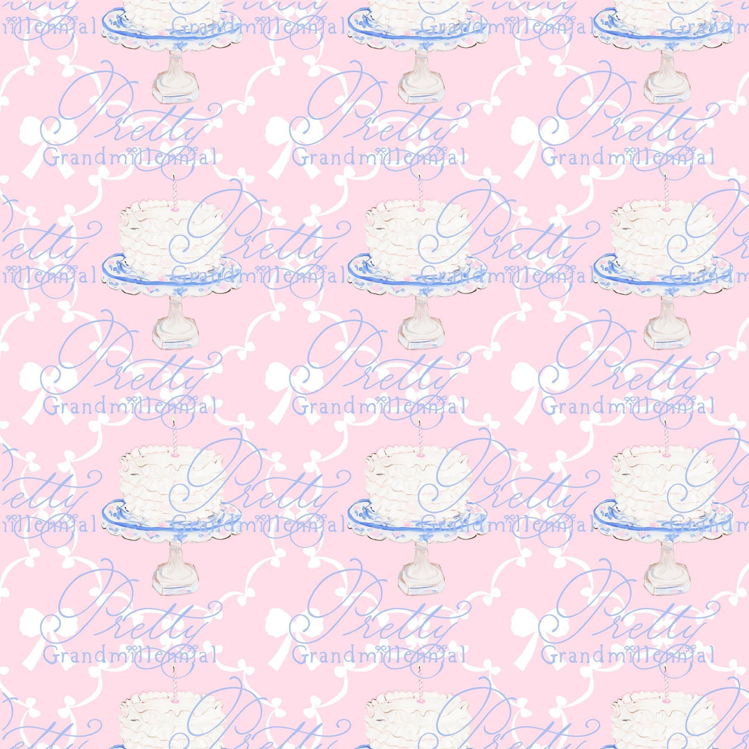 Preppy Birthday pattern, grandmillennial pattern, seamless pattern, birthday pattern, grandillennial birthday print, birthday cake pattern - PrettyGrandmillennai