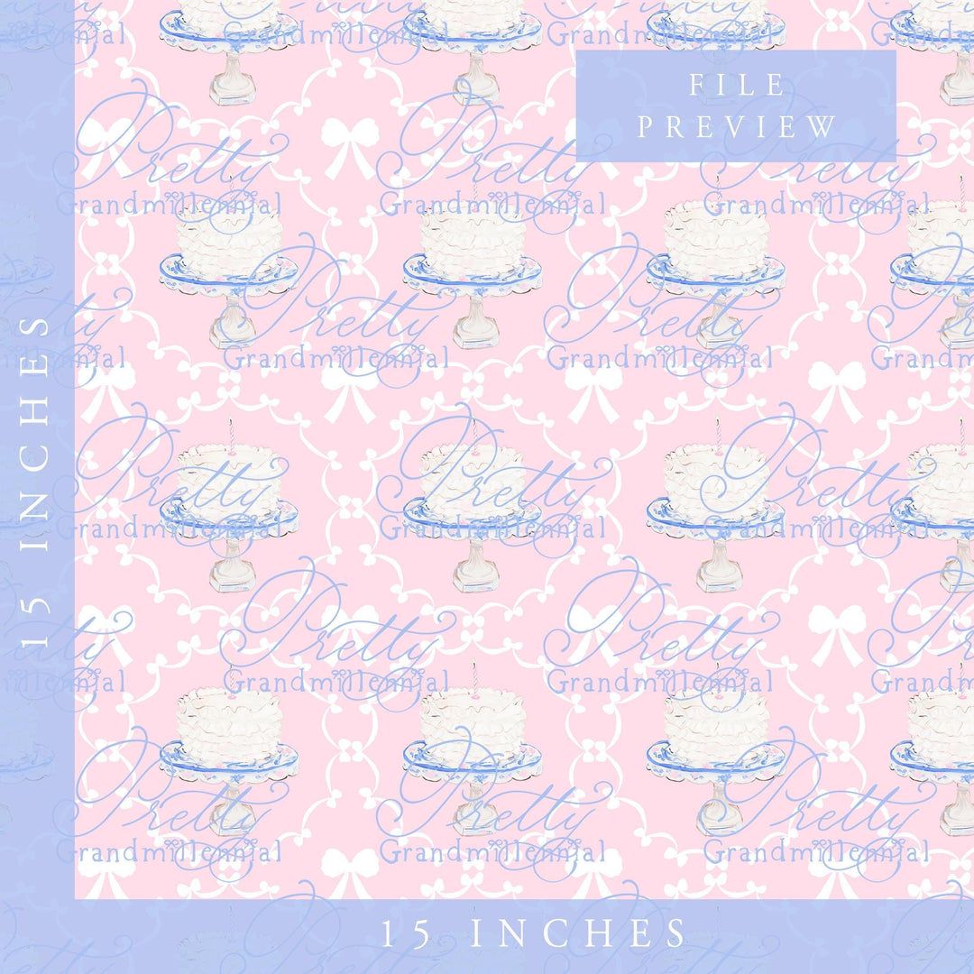 Preppy Birthday pattern, grandmillennial pattern, seamless pattern, birthday pattern, grandillennial birthday print, birthday cake pattern - PrettyGrandmillennai