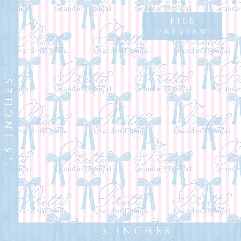 Preppy coquette pattern, grandmillennial bows pattern, seamless pattern, stripes pattern, commercial use pattern, blue and white pattern - PrettyGrandmillennai