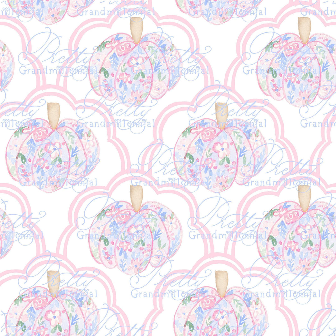 Grandmillennial pumpkin pattern, fall print, scallop print, gingham pumpkin pattern, commercial use patterns, fall print, fall pattern - PrettyGrandmillennai