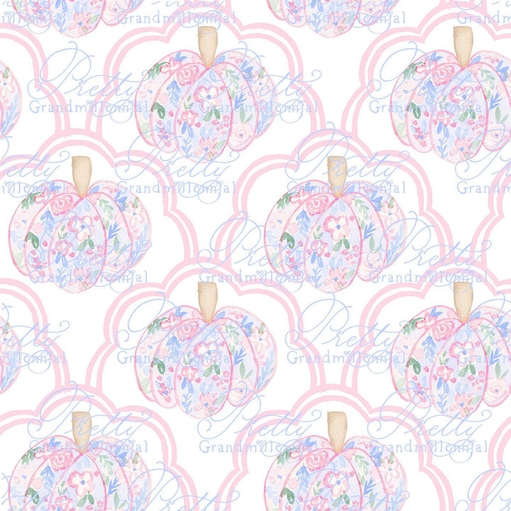 Grandmillennial pumpkin pattern, fall print, scallop print, gingham pumpkin pattern, commercial use patterns, fall print, fall pattern - PrettyGrandmillennai