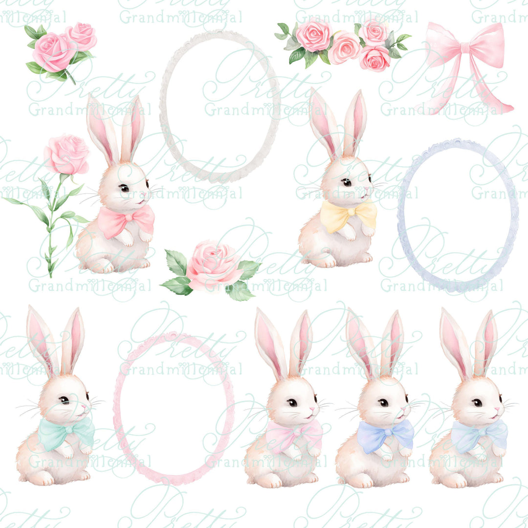 Easter Bunny Clipart Collection, easter bunny clipart, watercolor easter bunny,bunny clipart, grandmillennial, rabbit clipart,preppy clipart - PrettyGrandmillennai