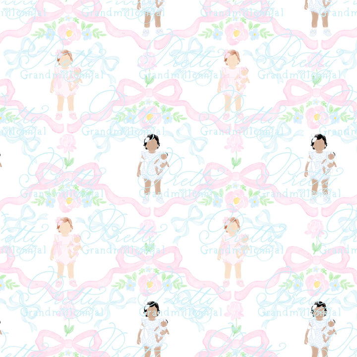 Watercolor Dolly &amp; Me Ribbonerie Coquette Bows, Seamless Pattern, Grandmillennial Style (PNG file) - PrettyGrandmillennai