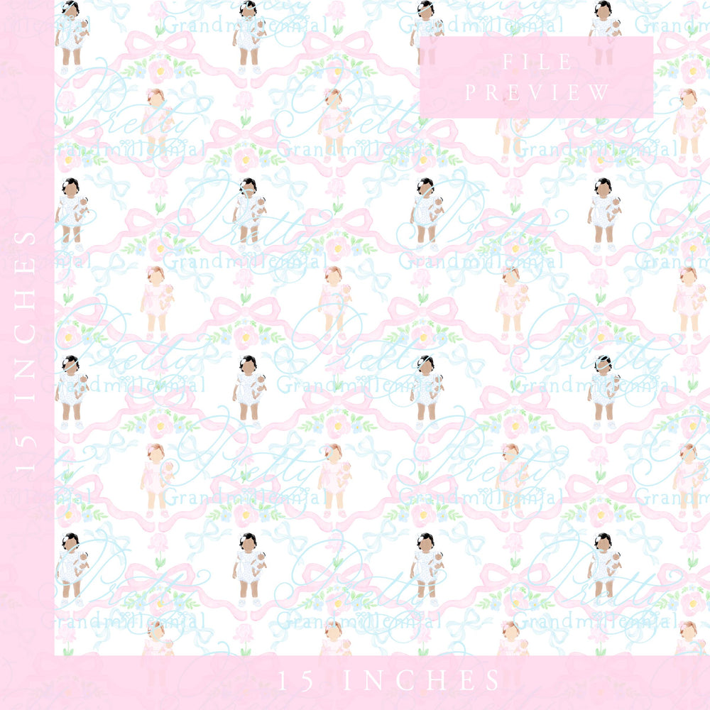 Watercolor Dolly & Me Ribbonerie Coquette Bows, Seamless Pattern, Grandmillennial Style (PNG file) - PrettyGrandmillennai