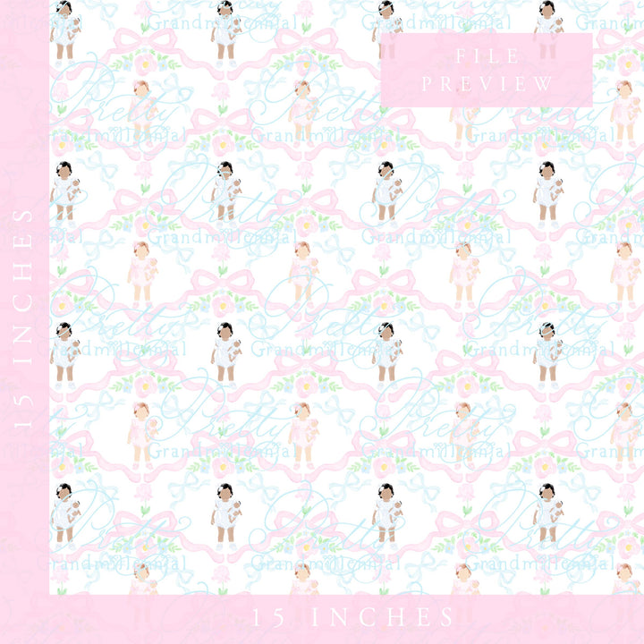 Watercolor Dolly &amp; Me Ribbonerie Coquette Bows, Seamless Pattern, Grandmillennial Style (PNG file) - PrettyGrandmillennai
