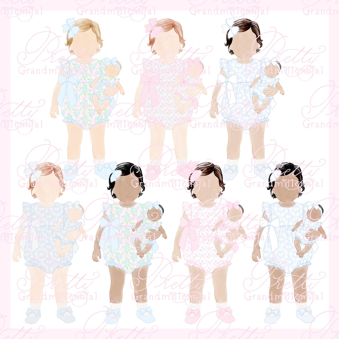 Grandmillennial Girl with Doll Clipart, Dolly And Me (PNG Digital Download) - PrettyGrandmillennai